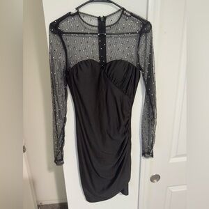 Black party dress with rhinestone sleeves